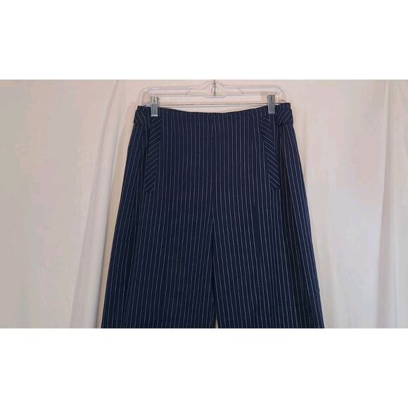 Free People Acadia Wide Leg Cropped Trousers Pants Navy Blue Pinstripe US 6 - Picture 5 of 13